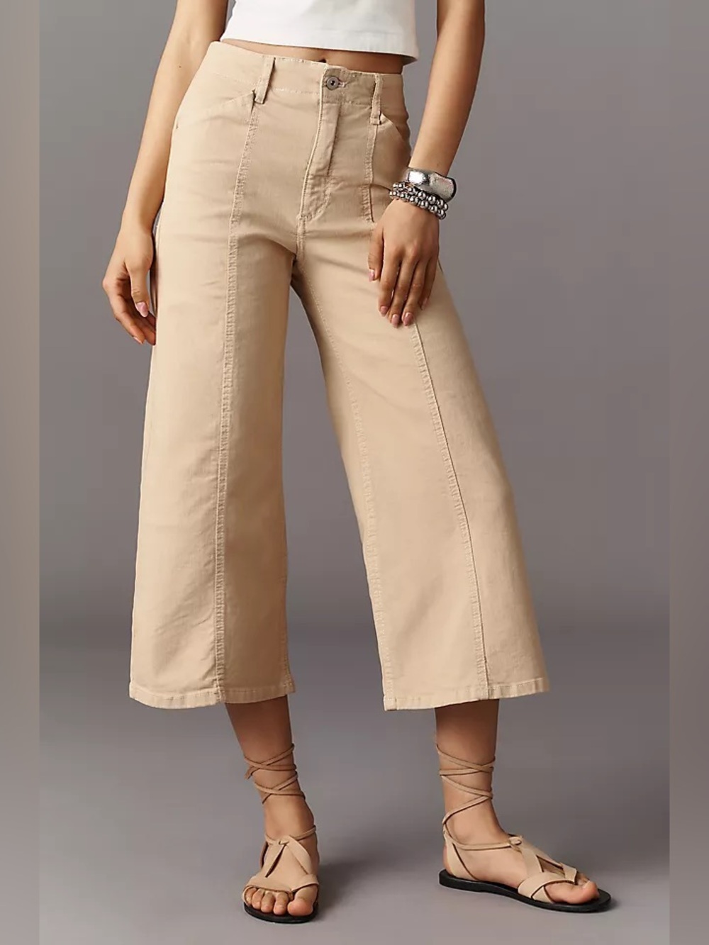 Maeve Anthropologie The Delaney Crop High Rise Wide Leg Cotton Blend Jeans Sz 30